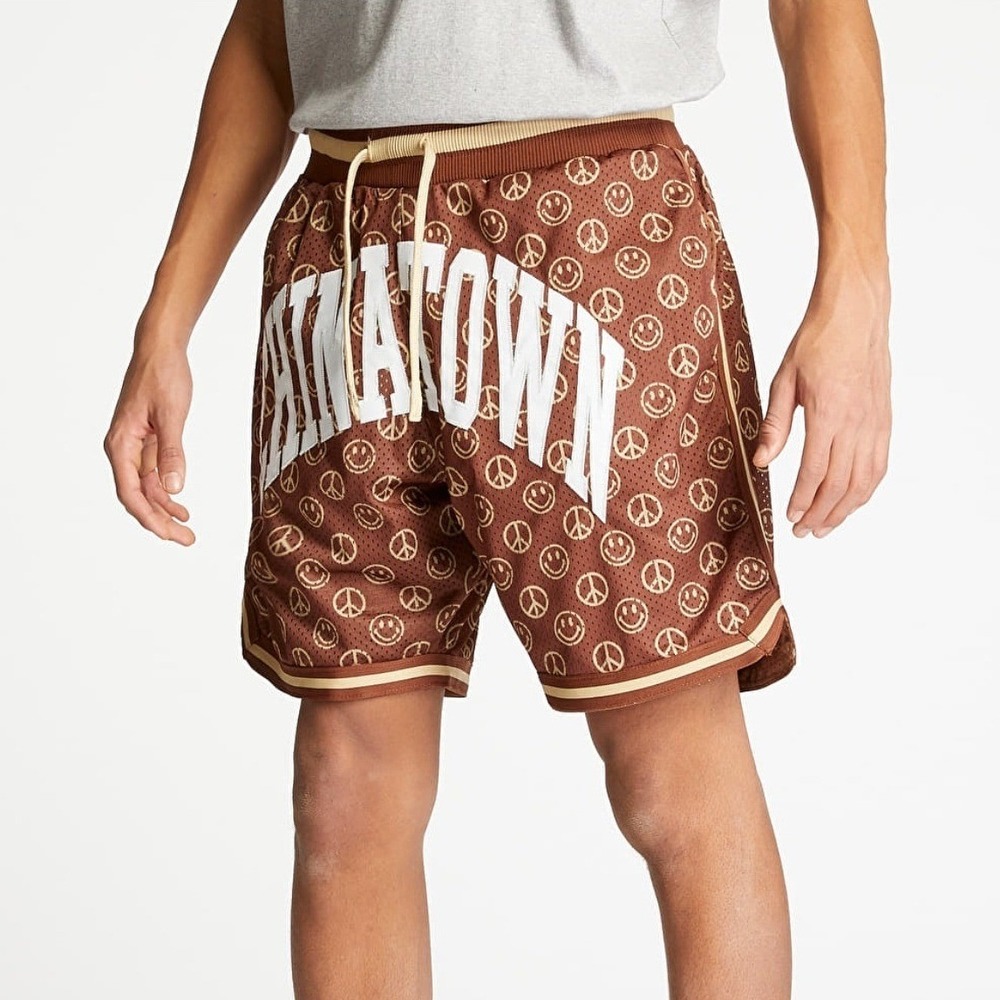 Chinatown Market Mens Shorts Size S Smiley Peace Mesh Basketball Brown